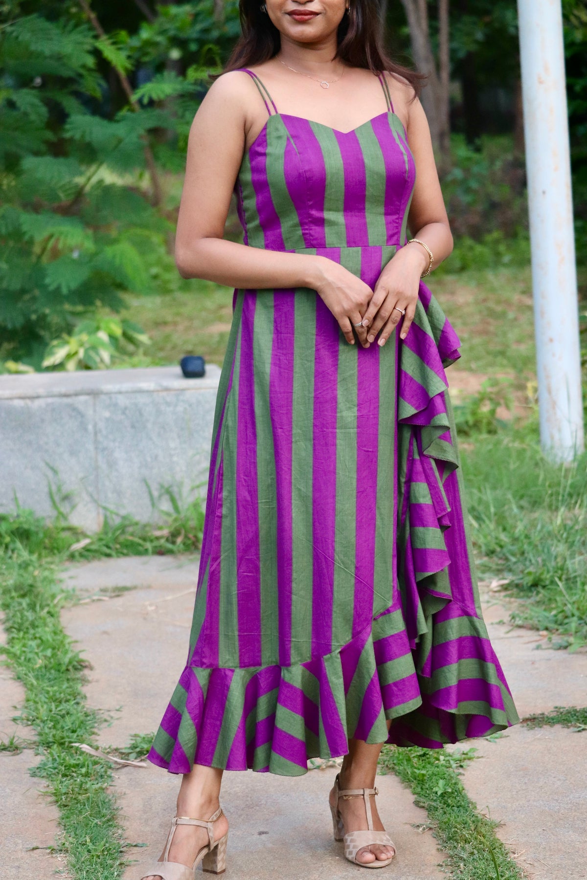 Yamika – Striped Cotton Ruffle Dress