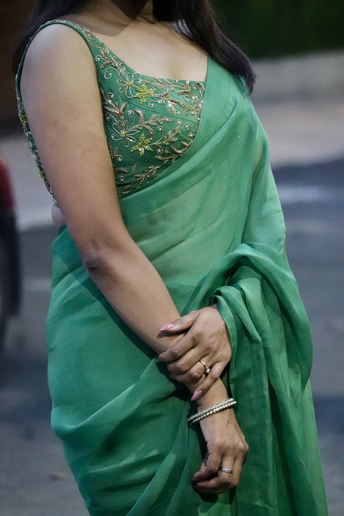 Thennal – Viscose Organza saree with Zardosi Embroidered blouse