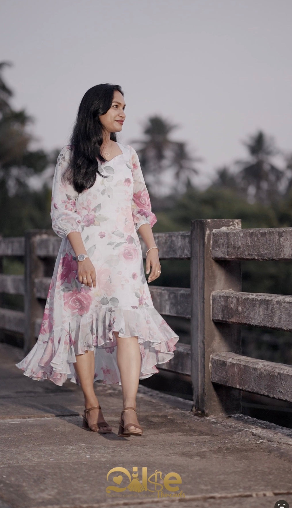Blushbloom in light blue with pink floral prints - detail view