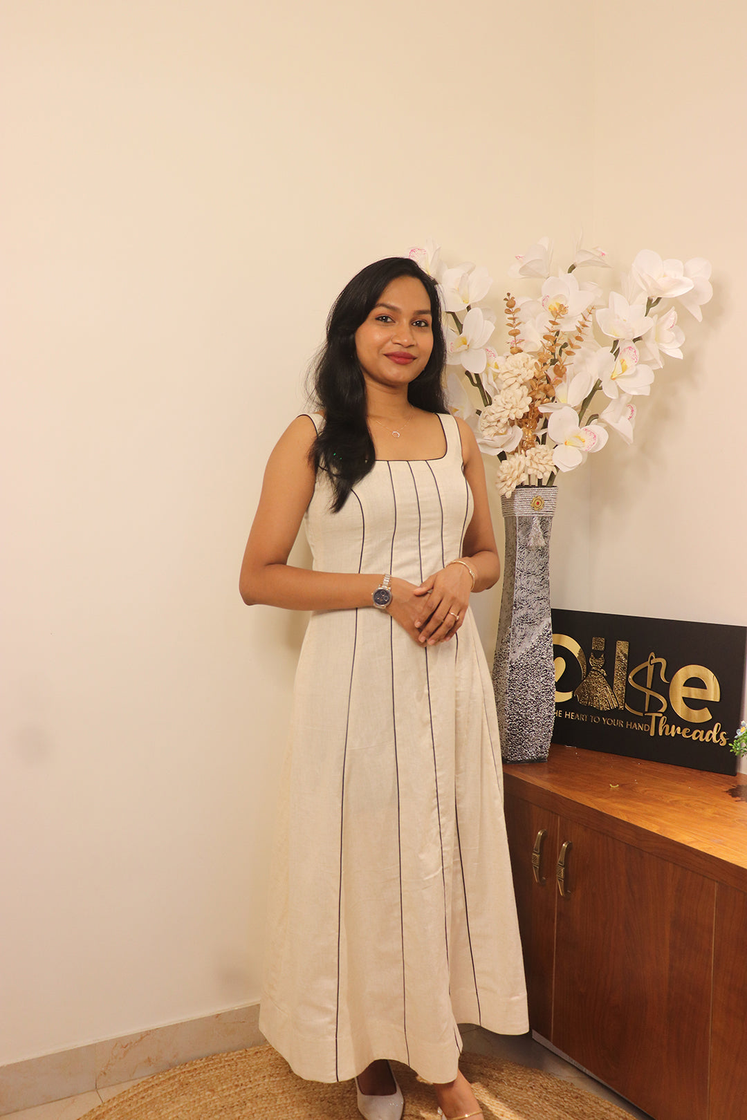 Jazba - Off-white Flex Cotton 6 Panel Dress