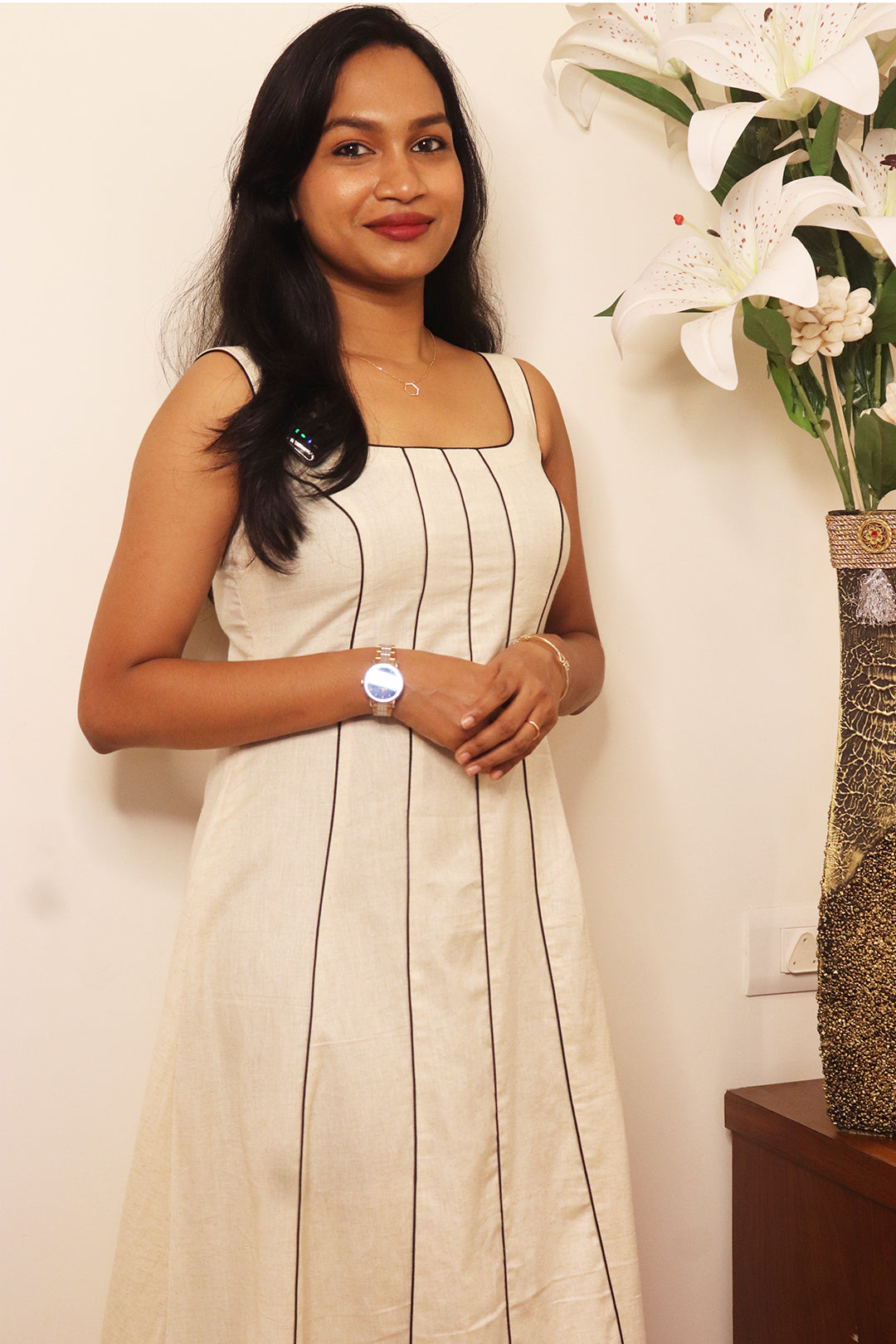 Jazba - Off-white Flex Cotton 6 Panel Dress