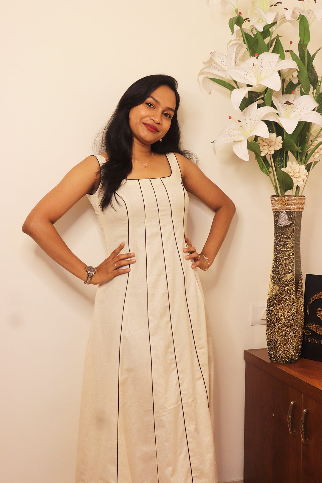 Jazba - Off-white Flex Cotton 6 Panel Dress