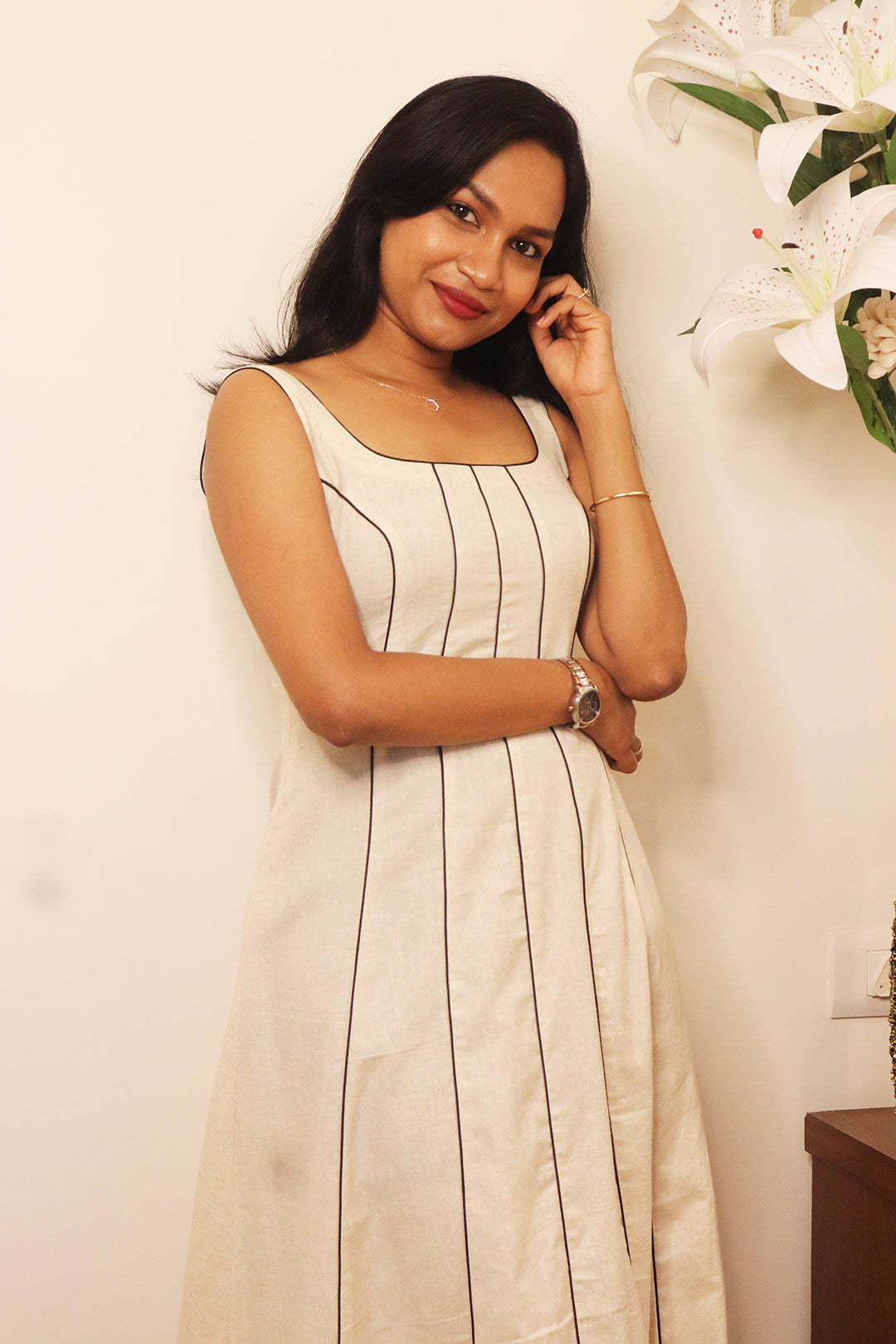 Jazba - Off-white Flex Cotton 6 Panel Dress
