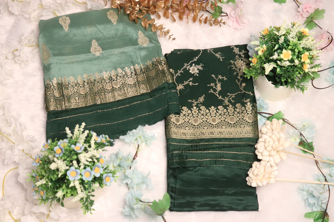 Bottle Green Brocade Unstitched Churidhar Material