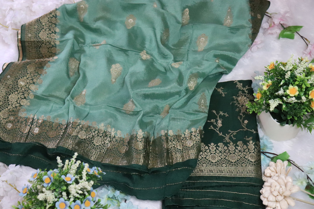 Bottle Green Brocade Unstitched Churidhar Material