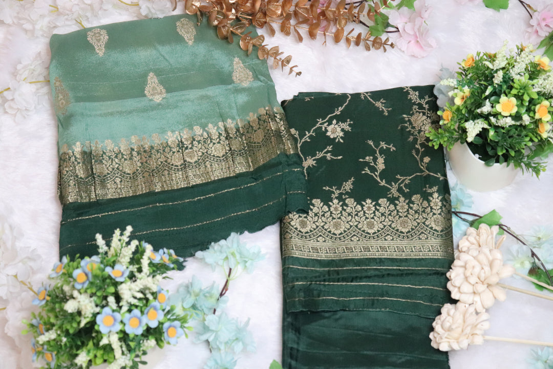 Bottle Green Brocade Unstitched Churidhar Material