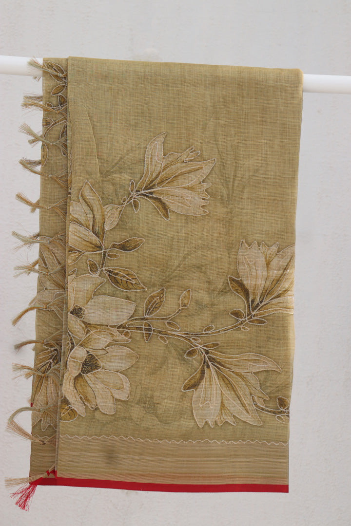 Tissue Linen Saree with Zari Embroidery All Over
