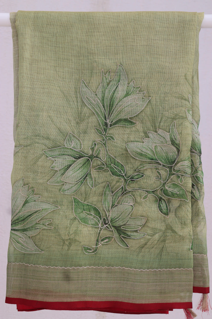 Tissue Linen Saree with Zari Embroidery All Over