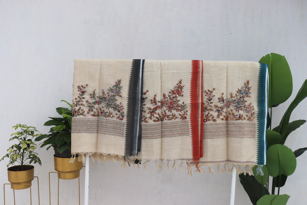Linen Tissue Saree with All Over Embroidery