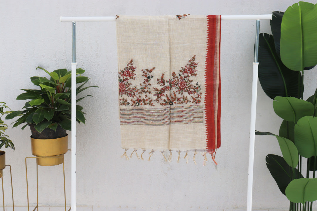 Linen Tissue Saree with All Over Embroidery