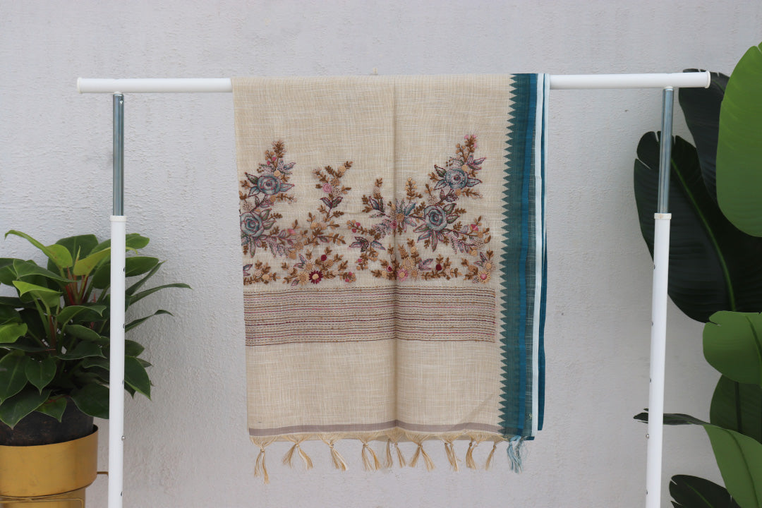 Linen Tissue Saree with All Over Embroidery