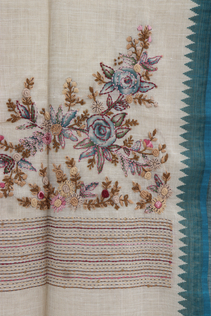 Linen Tissue Saree with All Over Embroidery