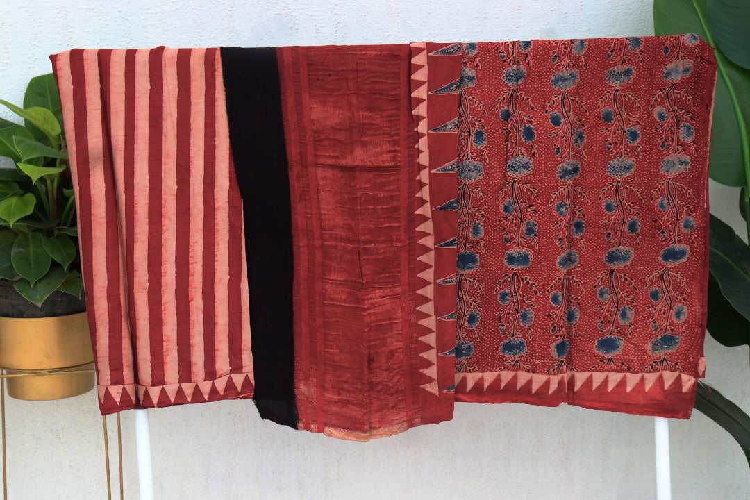 Pure Modal Ajrak Hand Block Printed Saree