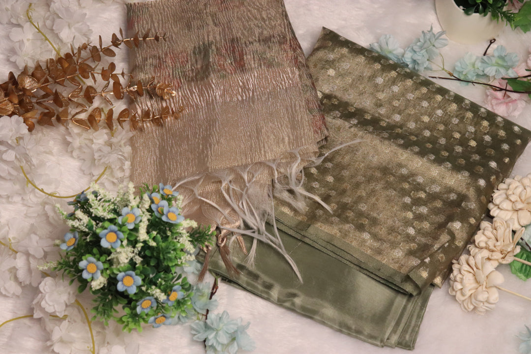 Olive Green and Gold Brocade Unstitched Churidhar Material
