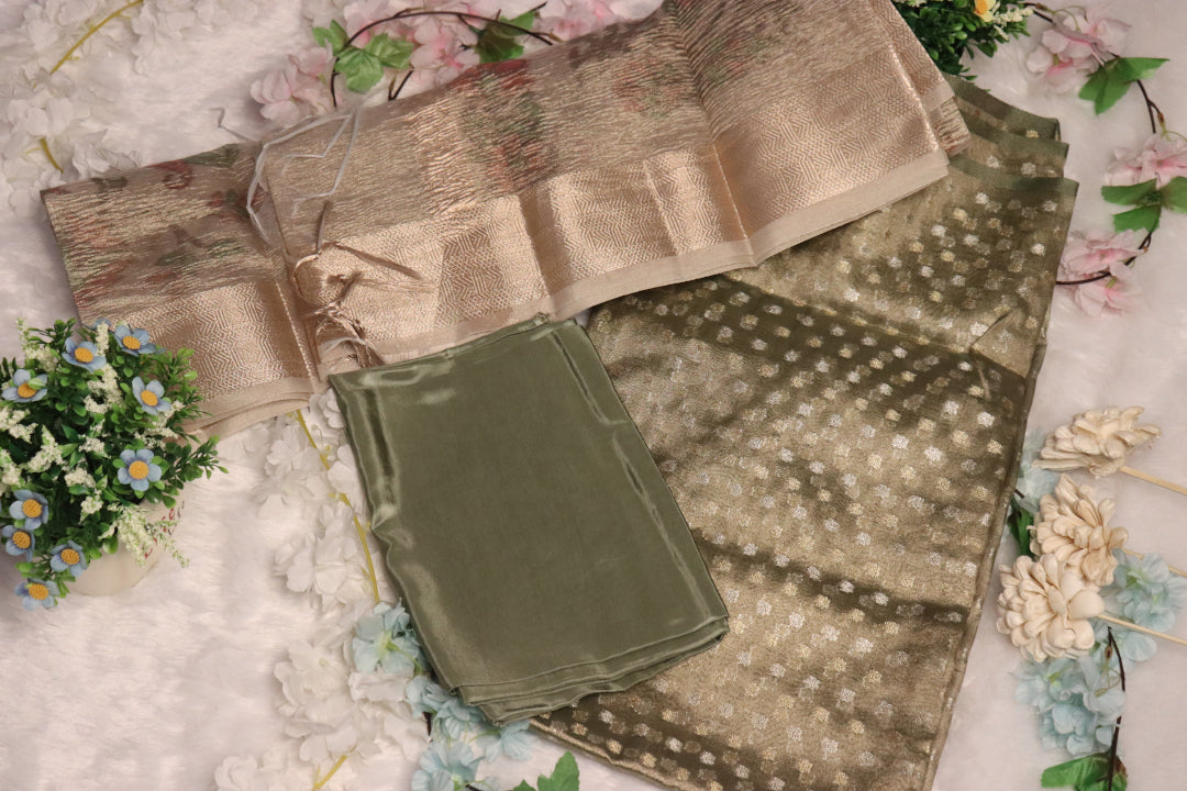 Olive Green and Gold Brocade Unstitched Churidhar Material
