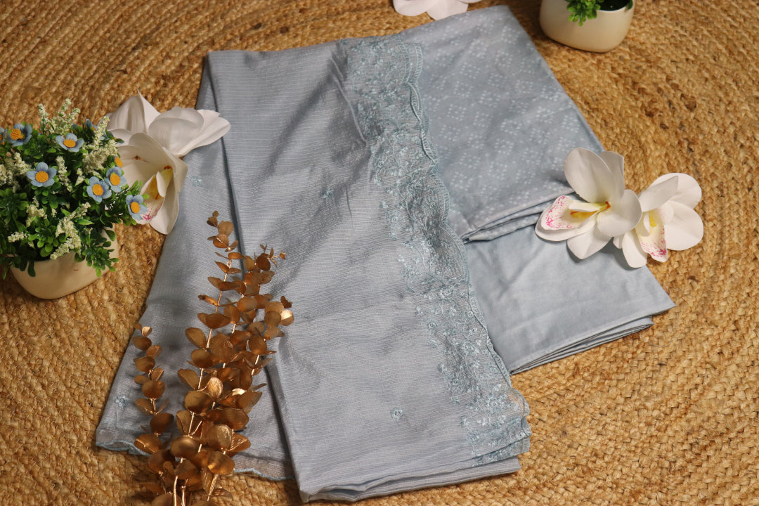 Light Blue Embroidery Unstitched Churidhar Material