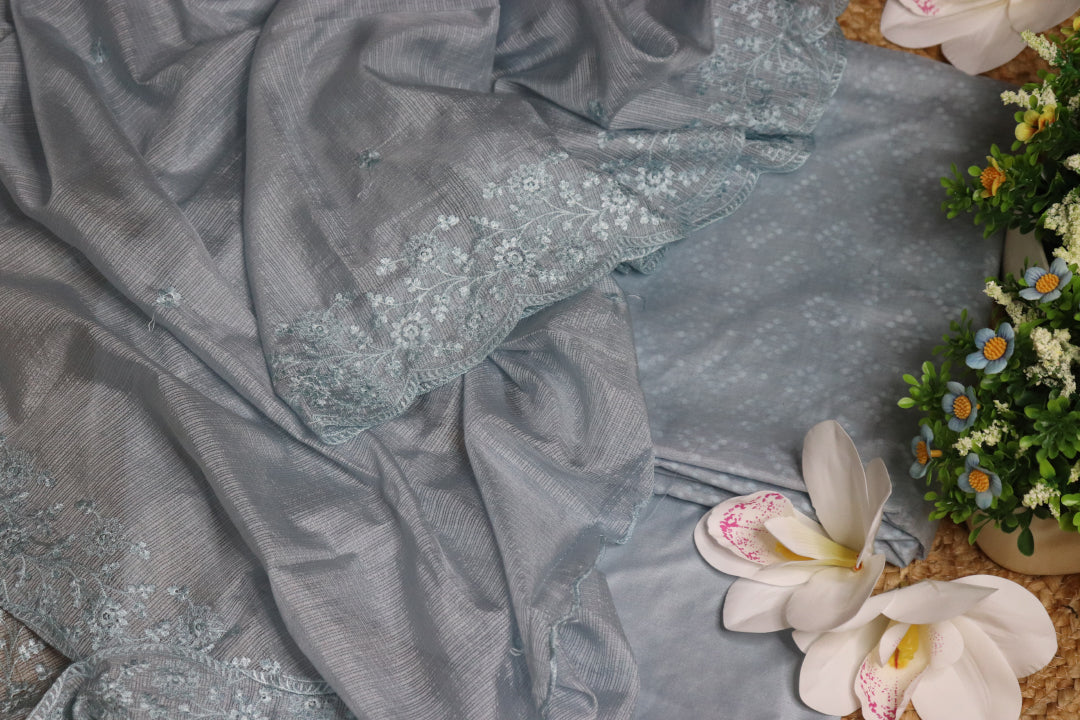 Light Blue Embroidery Unstitched Churidhar Material