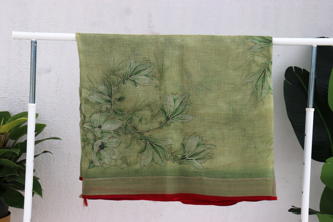 Tissue Linen Saree with Zari Embroidery All Over