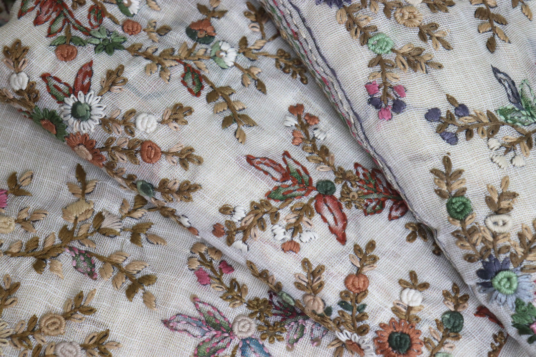 Linen Tissue Saree with All Over Embroidery