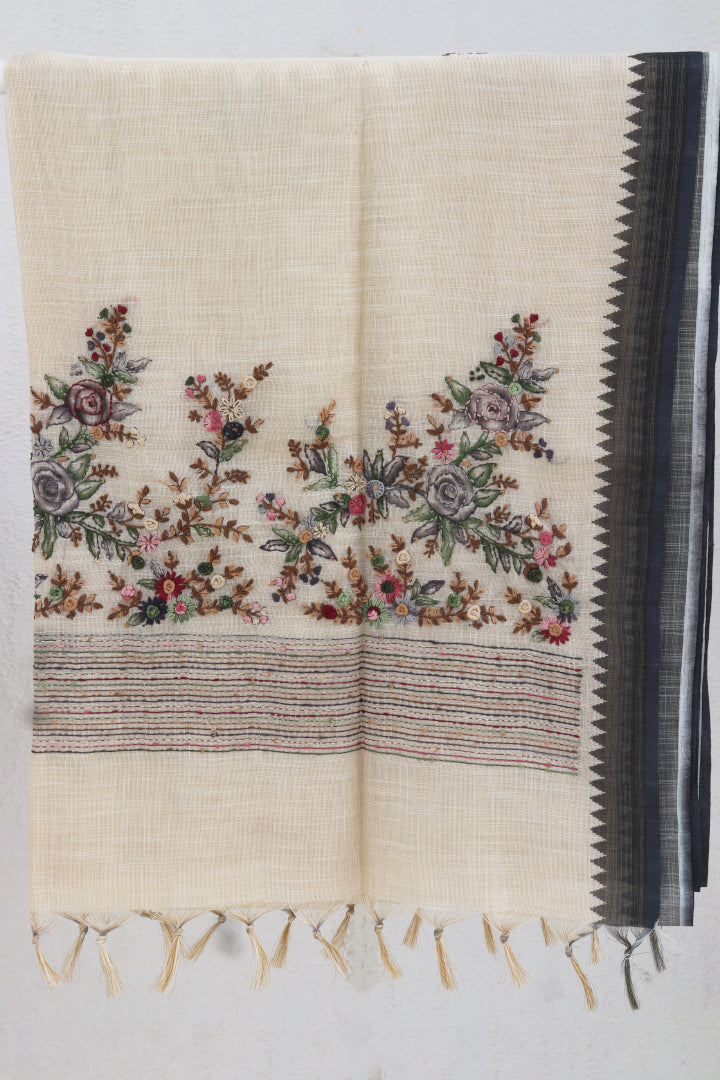 Linen Tissue Saree with All Over Embroidery