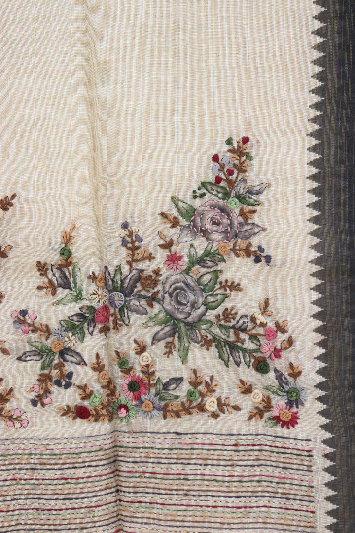 Linen Tissue Saree with All Over Embroidery