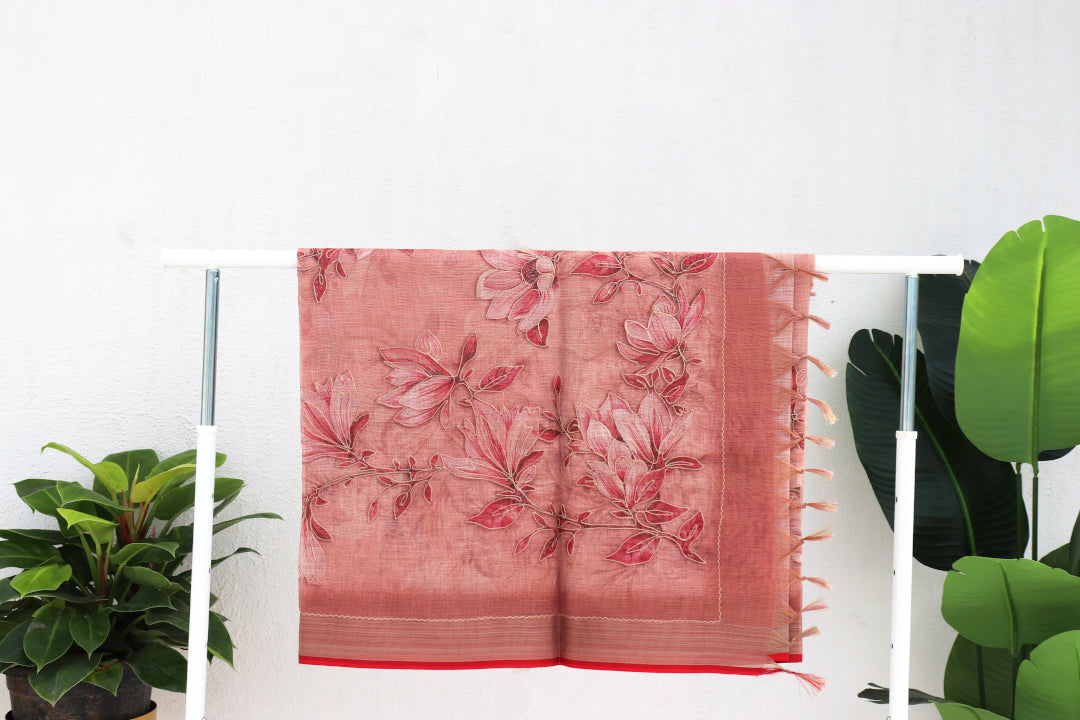 Tissue Linen Saree with Zari Embroidery All Over