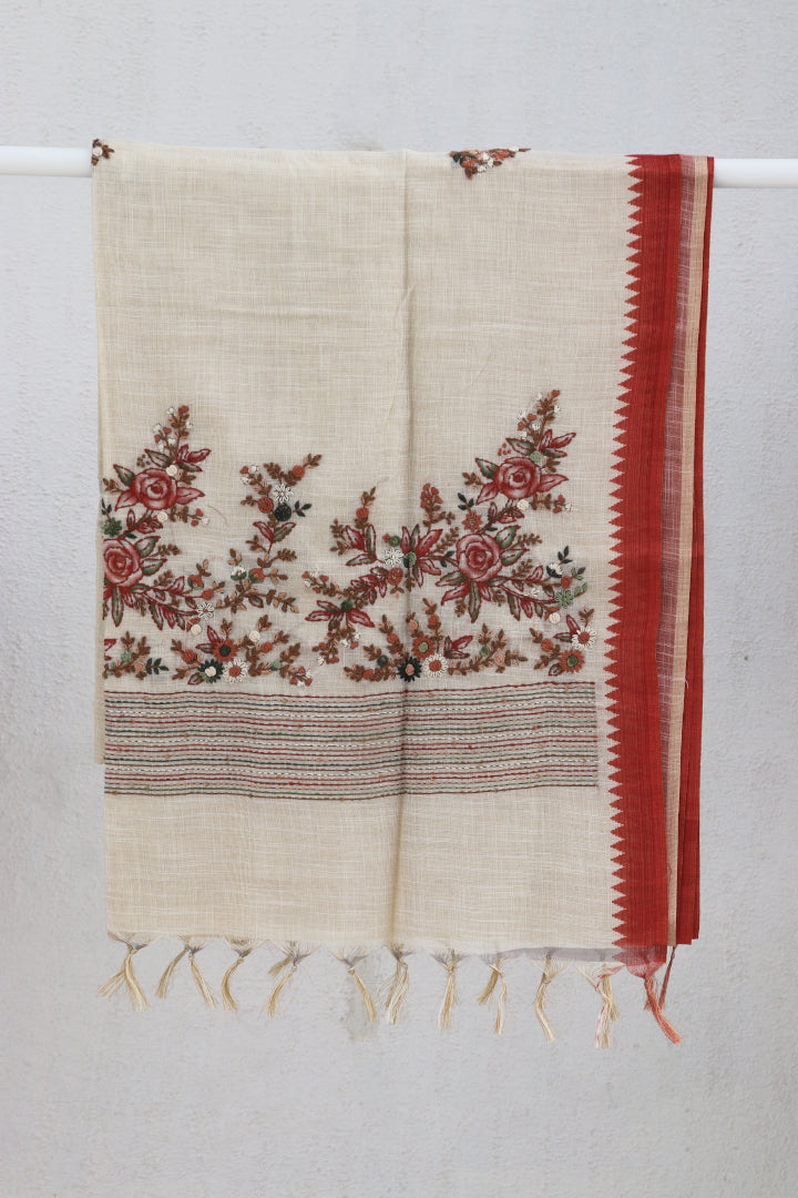 Linen Tissue Saree with All Over Embroidery