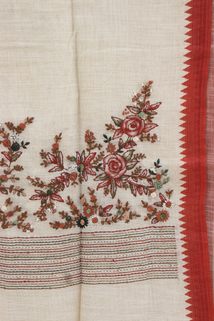 Linen Tissue Saree with All Over Embroidery