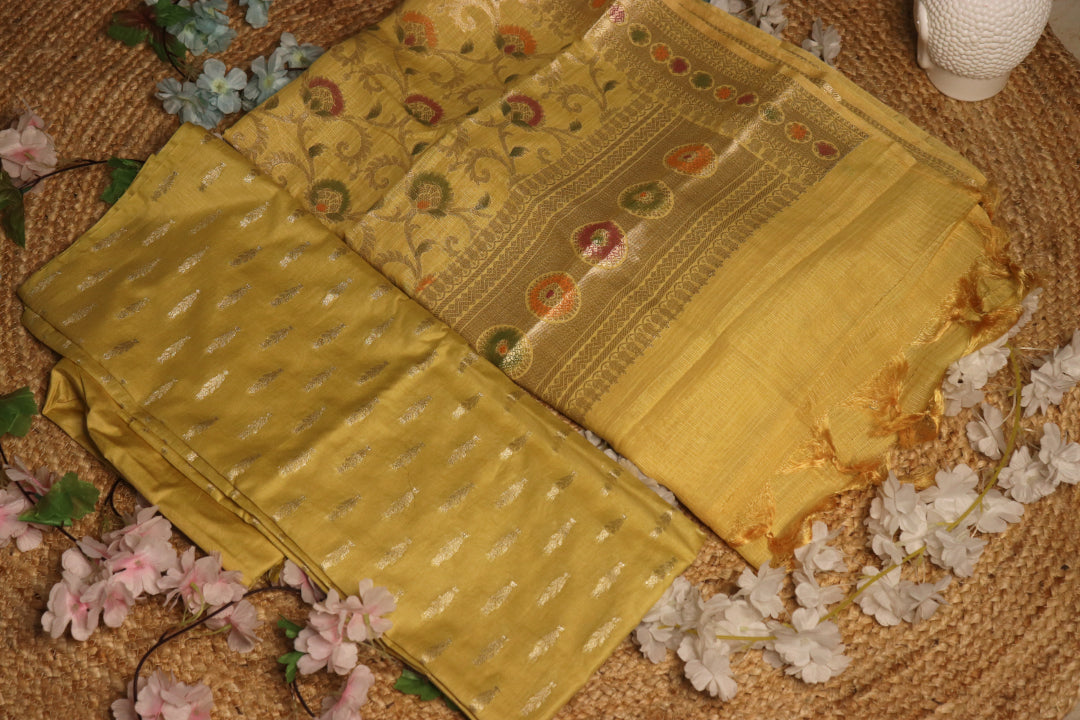 Mustard Yellow Brocade Unstitched Churidhar Material