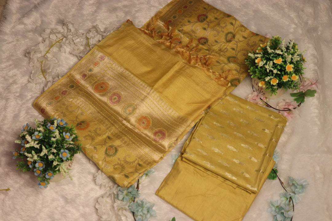 Mustard Yellow Brocade Unstitched Churidhar Material