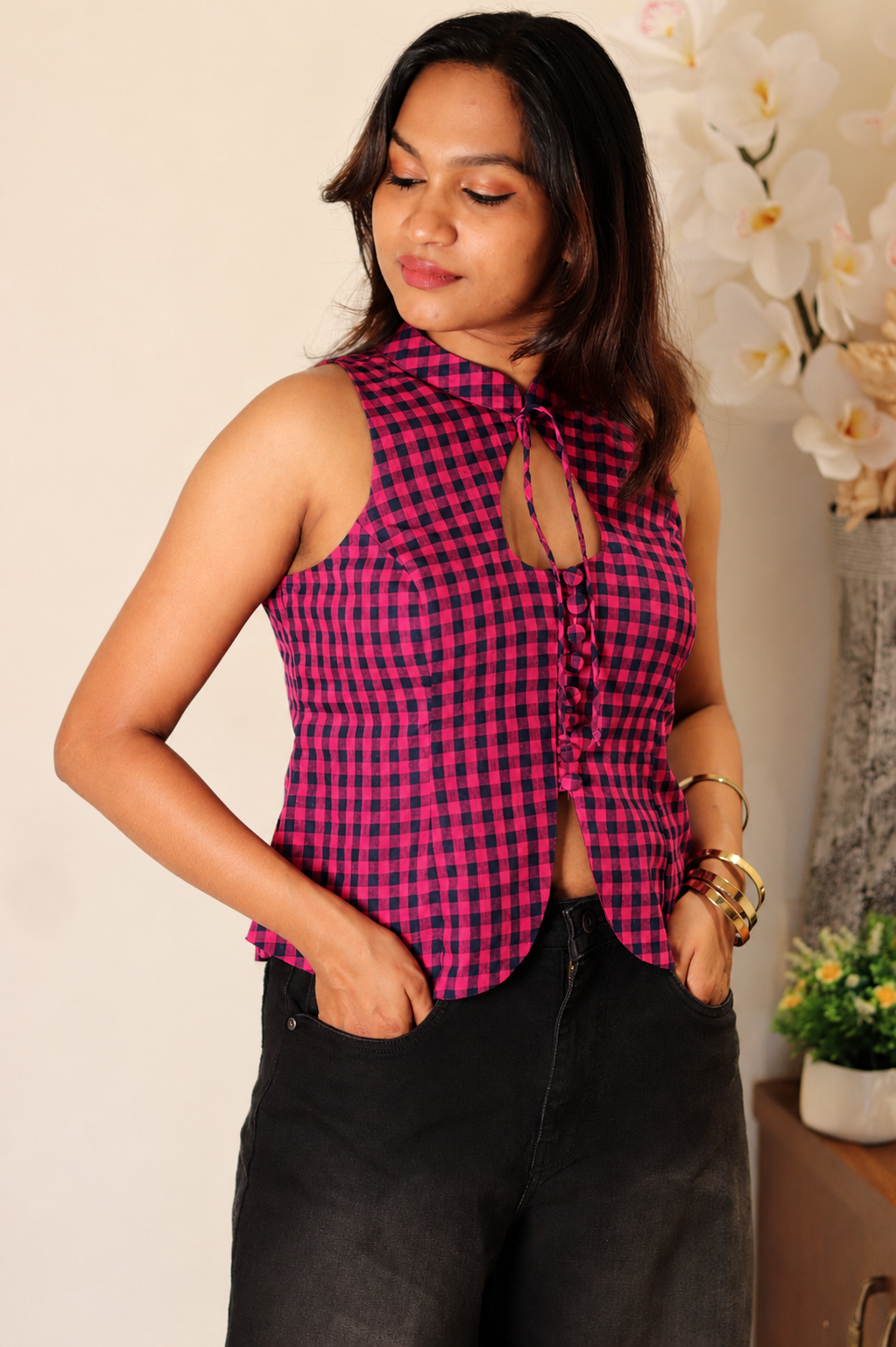 Traya – Purple & Navy Blue Pure Mangalagiri Cotton Multi-Way Top