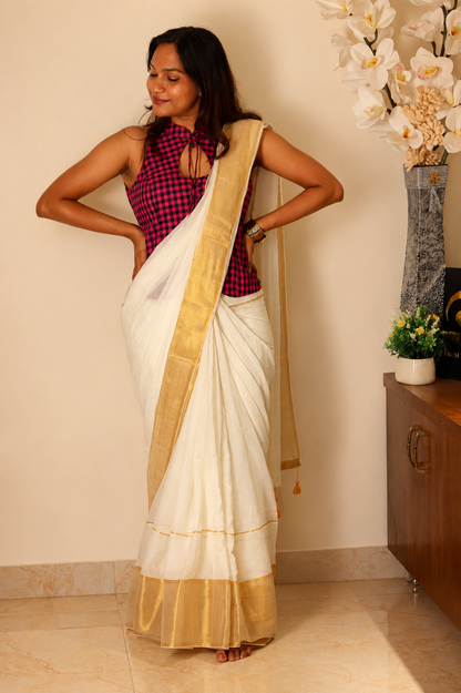 Traya – Purple & Navy Blue Pure Mangalagiri Cotton Multi-Way Top