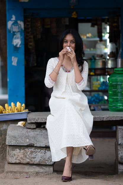 Pearl Bloom in off white showing aline kurti and design