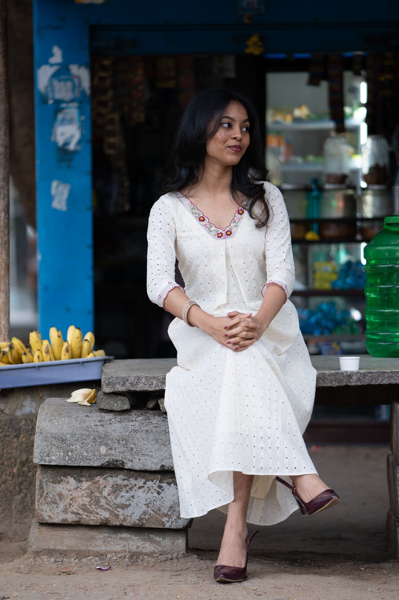 Pearl Bloom side view showing flowing aline kurti