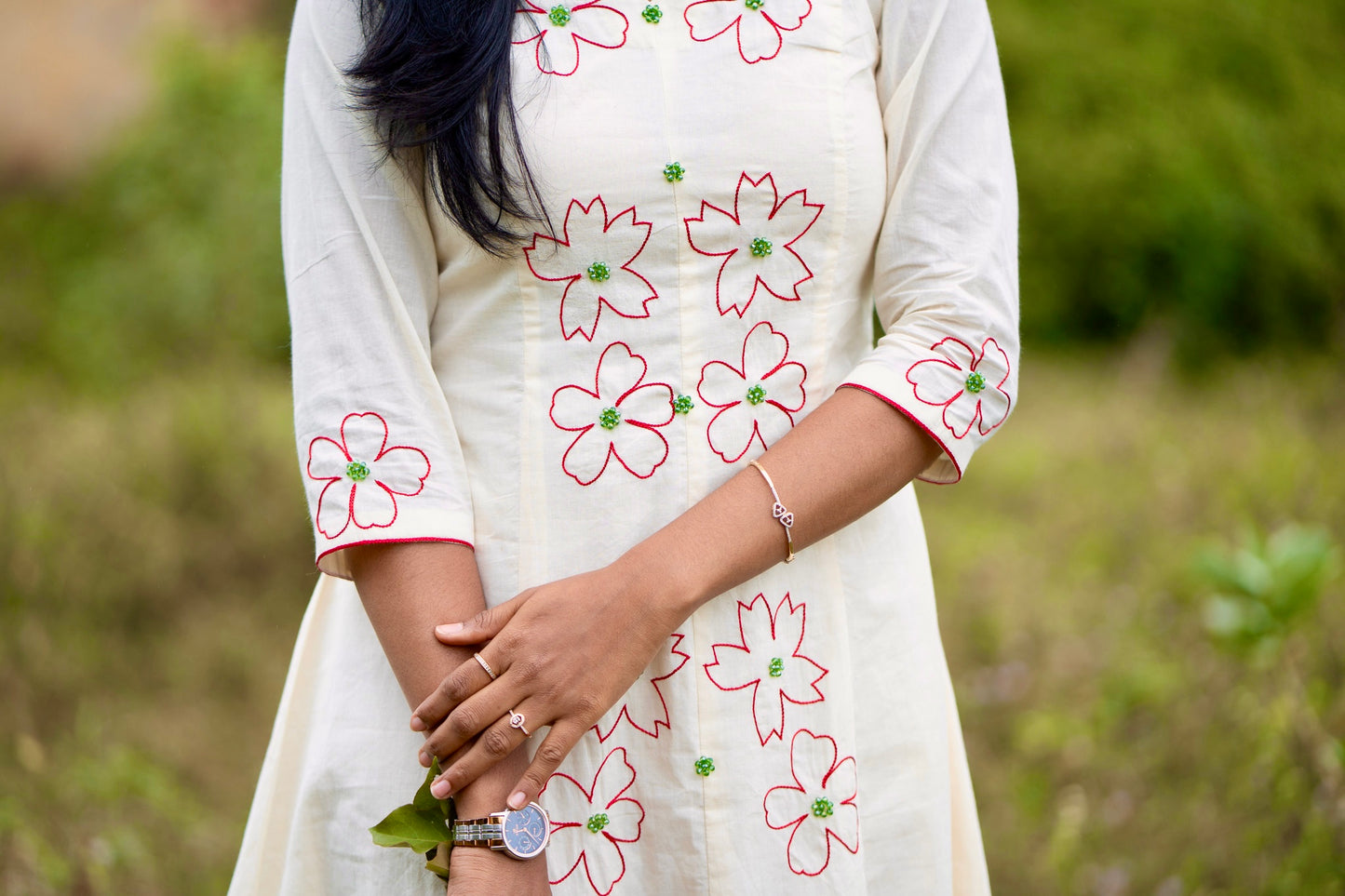Bloom - Off-White Cotton Floral Kurti