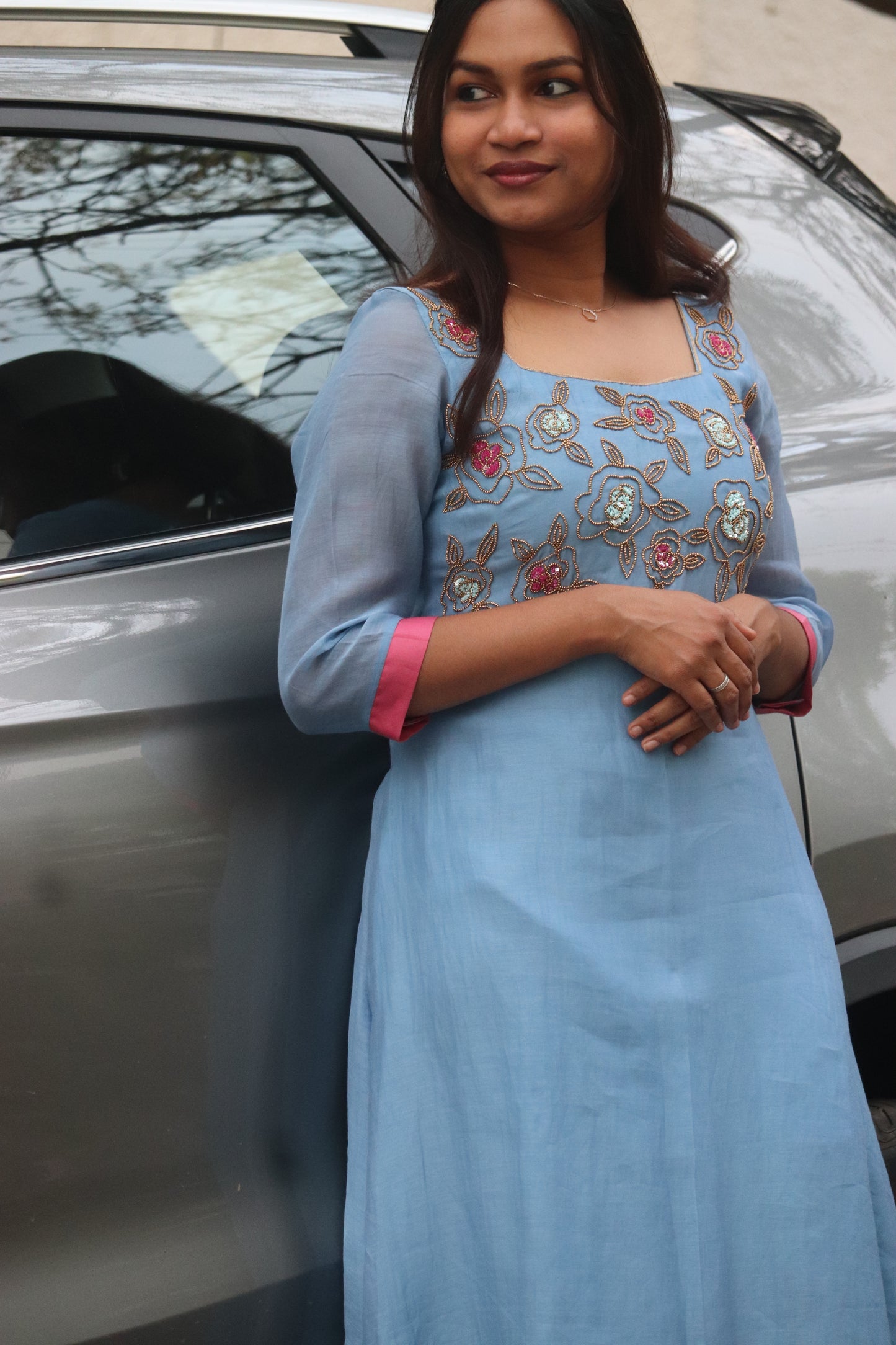 Lilora – Handworked Sky Blue Mul Chanderi Kurti