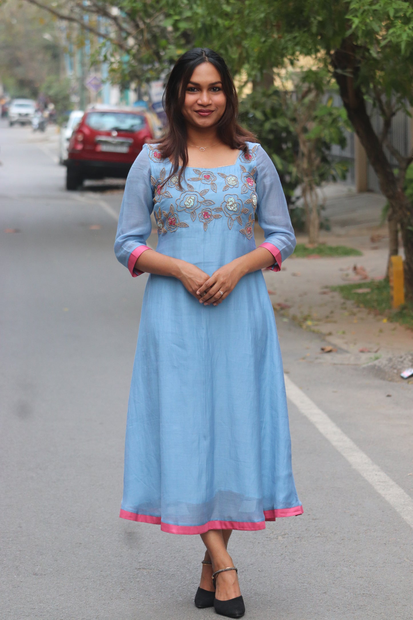 Lilora – Handworked Sky Blue Mul Chanderi Kurti