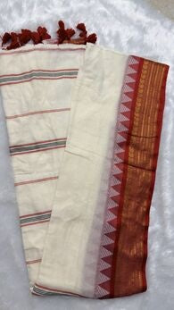 Mridula – Off White Mul Cotton Kerala Saree with Red Border