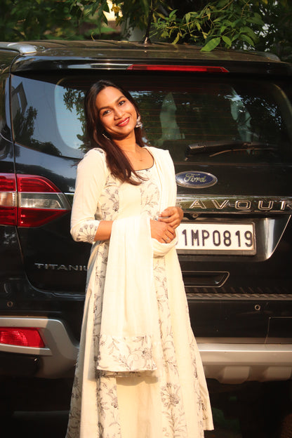 Tanirika - White & Black panel salwar