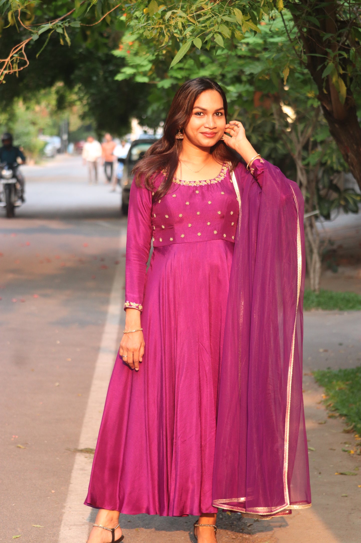 Stylish festive wear Anarkali dress for women in rich purple color