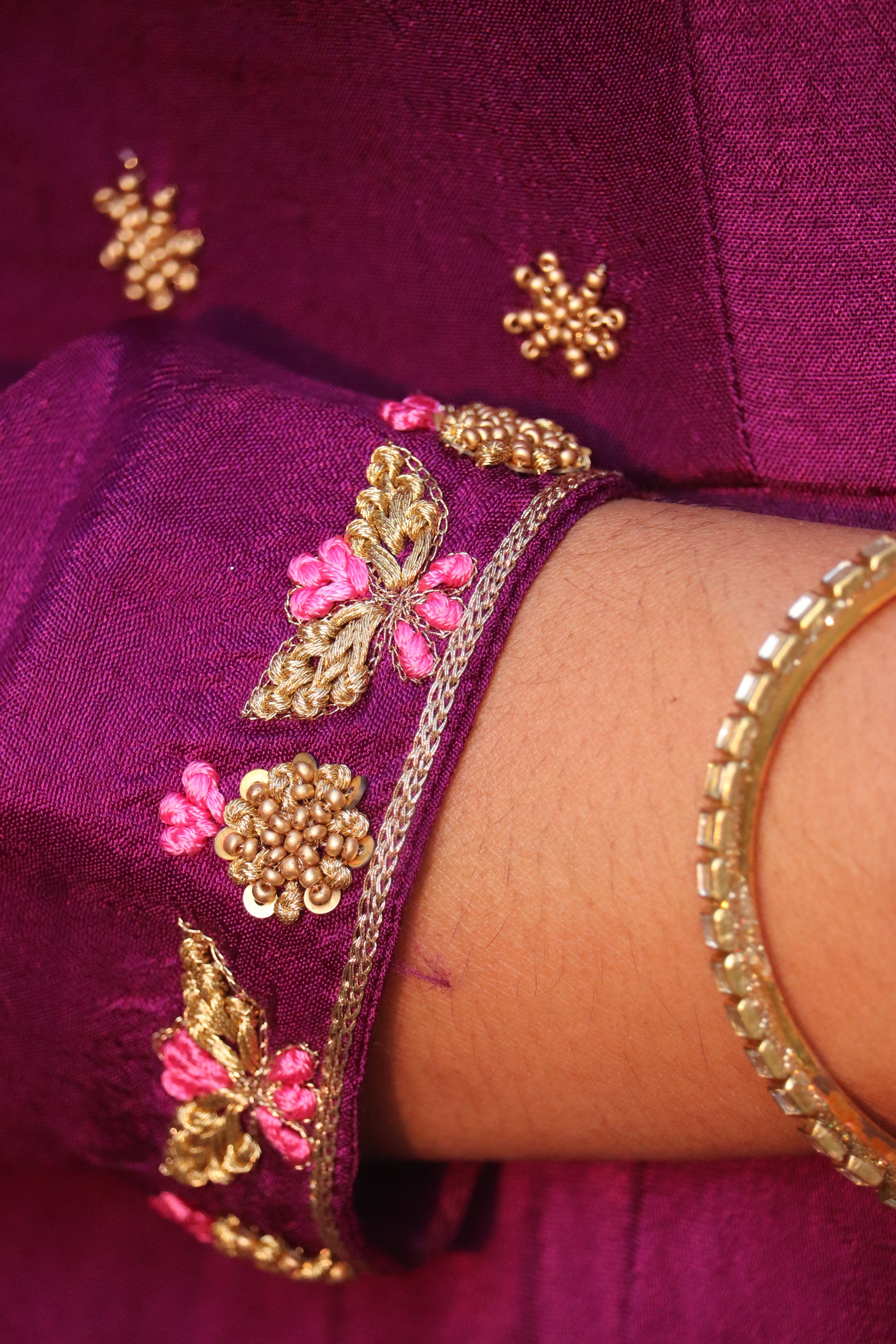 Close-up of hand embroidery work on Ziyana Anarkali 