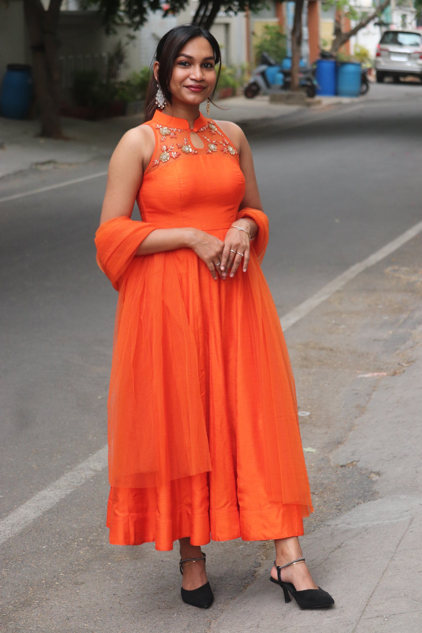 Zivara - Orange Panel anarkali with handwork
