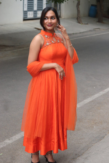 Zivara - Orange Panel anarkali with handwork