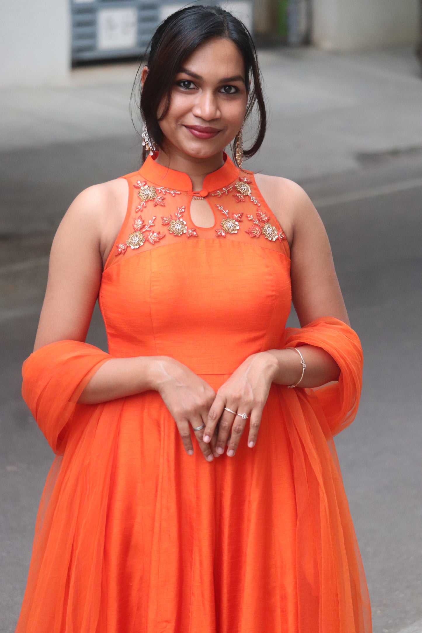 Zivara - Orange Panel anarkali with handwork