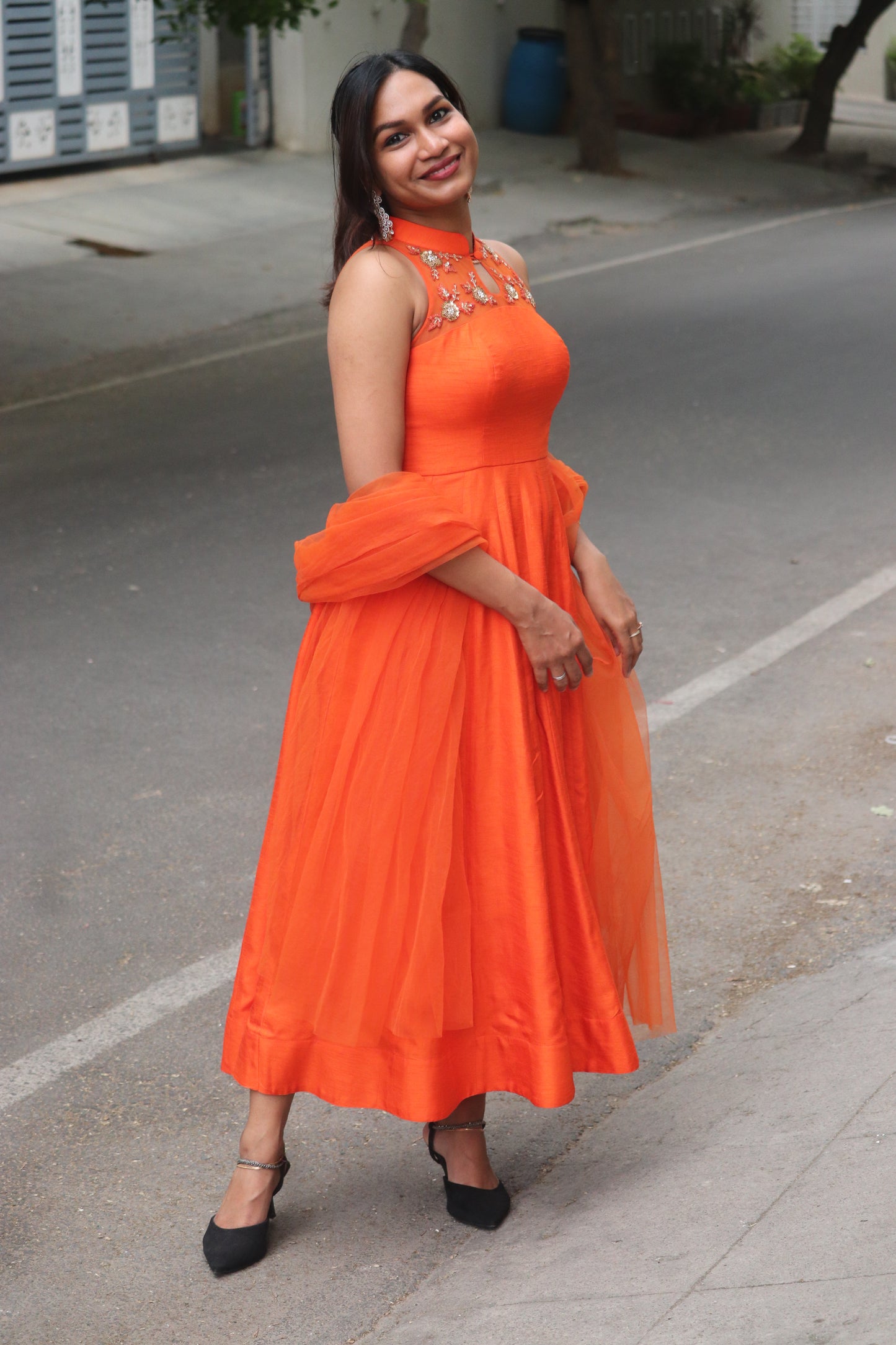 Zivara - Orange Panel anarkali with handwork