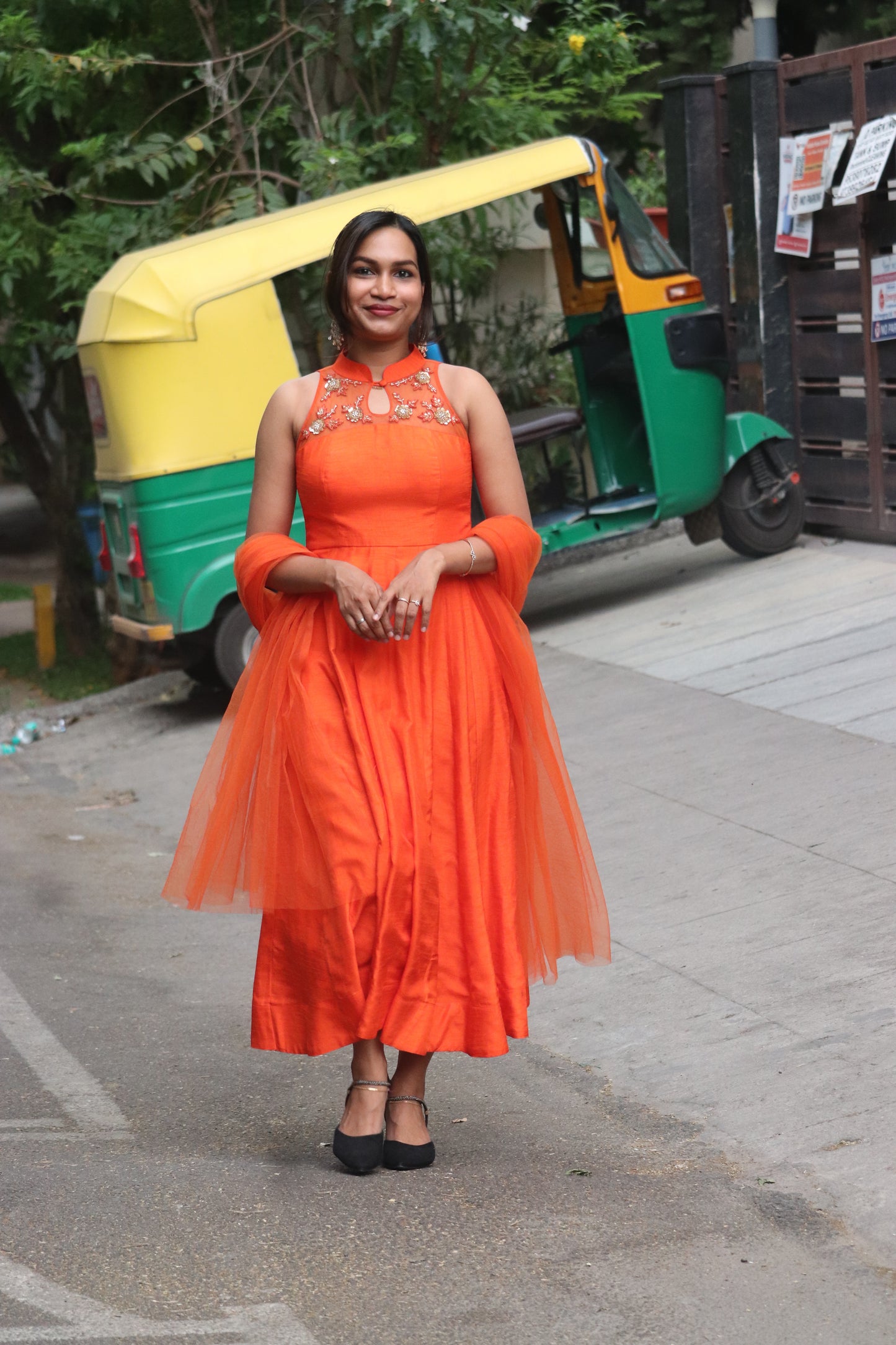 Zivara - Orange Panel anarkali with handwork