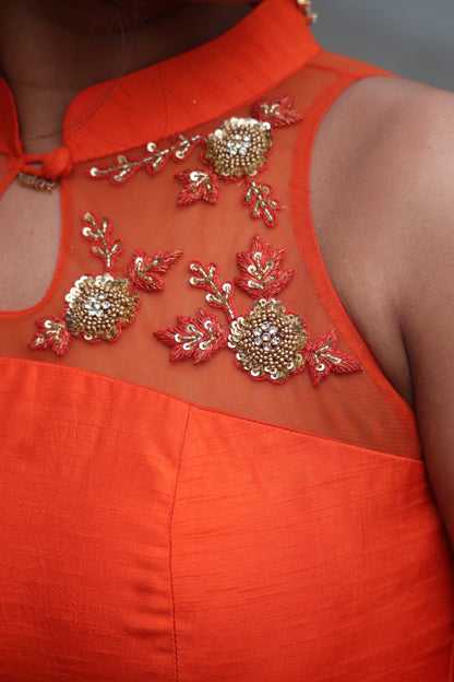 Zivara - Orange Panel anarkali with handwork
