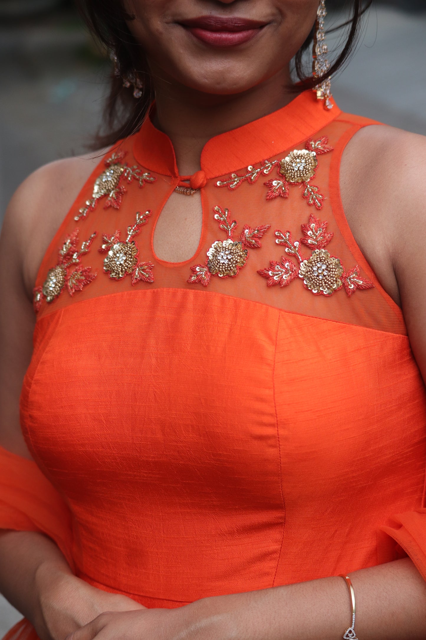 Zivara - Orange Panel anarkali with handwork
