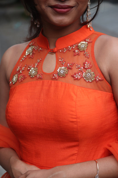 Zivara - Orange Panel anarkali with handwork