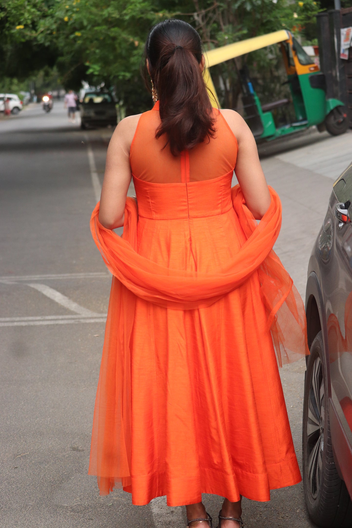 Zivara - Orange Panel anarkali with handwork